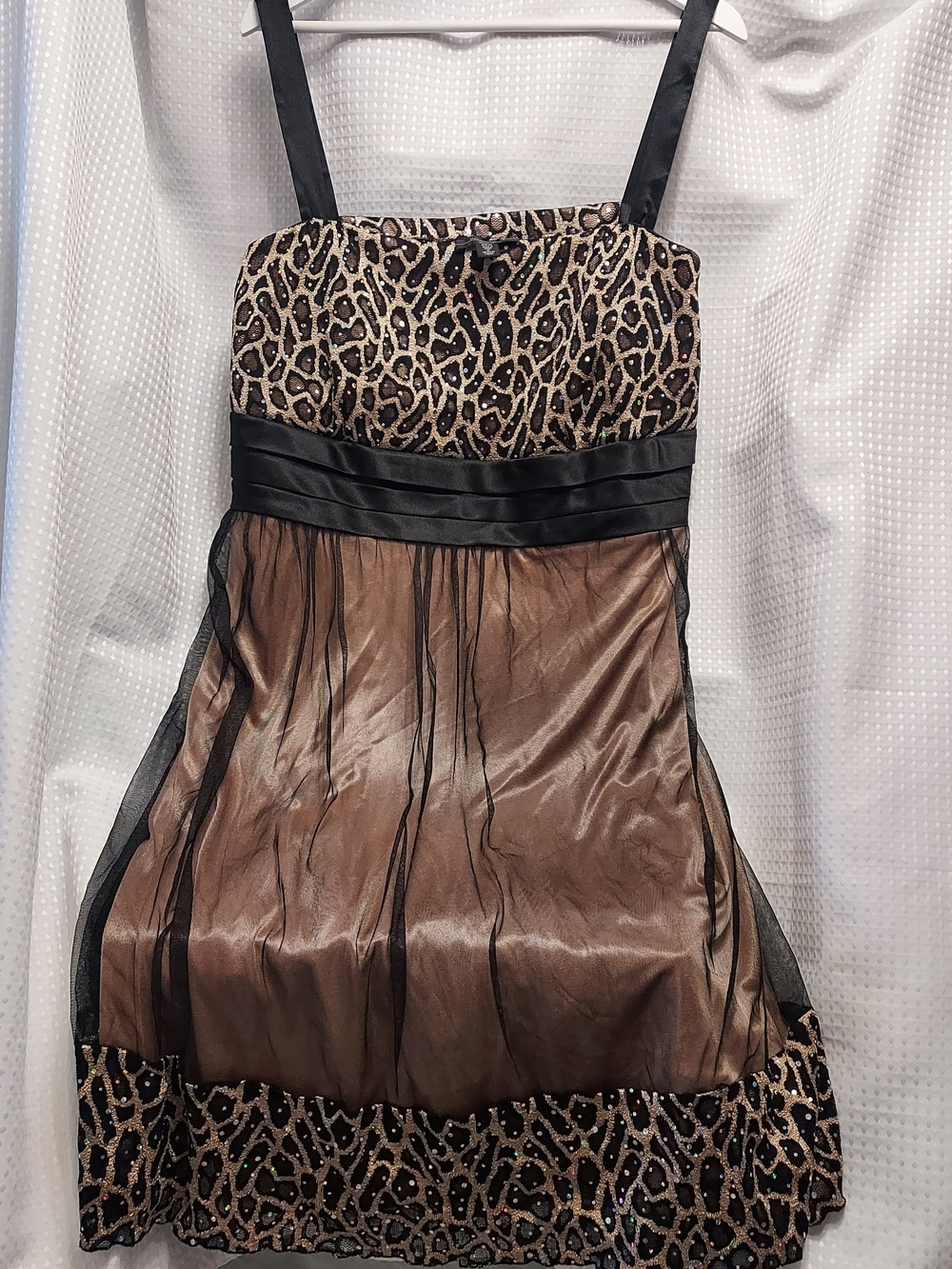 R&M Richards Brown Leopard Print Mini Dress with Black Accents